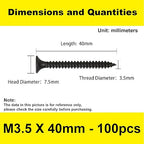 #6 x 1-5/8'' Outdoor Wood Screws, Phillips Flat Head Long Screws, Self-Tapping Countersunk Screws, Quick Self-Tapping Deck Screw for Various Woodworking Repairs and DIY Projects (100 pcs)