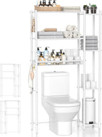 Over The Toilet Storage Organizer - 7 Tiers Space Saving Bathroom Shelves, Adjustable Above Toilet Shelf Rack, Metal Organizer Shelf Over Toilet for Bathroom Storage and Organization, White