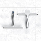 Shower Squeegee and Window Squeegee, Stainless Steel, 100% Streak-Free, Cleaner for Bathroom Showers Glass Doors, Home Mirrors, Car Windows Wiper, Adhesive Holder, Shower Door Hook, 10 Inch, Silver