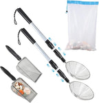 Beach Sand Sifter, 2 Beach Sifting Sand Telescoping Pole Sets with Scoops, Baskets, Mesh Bag, for Kids Picking Up Shells Shovels Shark Teeth