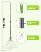 WORKPRO Leaf Rake for Gardening, Adjustable Metal Garden Rake for - Collapsible & Telescopic, Long Handle 32”- 63”, Heavy Duty Metal Rakes Tool for Garden, Yard, & Lawn