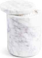Cork & Mill Marble Bathroom Container with Lid - Holder for Qtip Swabs, Cotton Balls, Pads, Rounds, or Floss Picks - White Apothecary Jar for Q Tips - Canister for Organizing Bathroom Counter Vanity