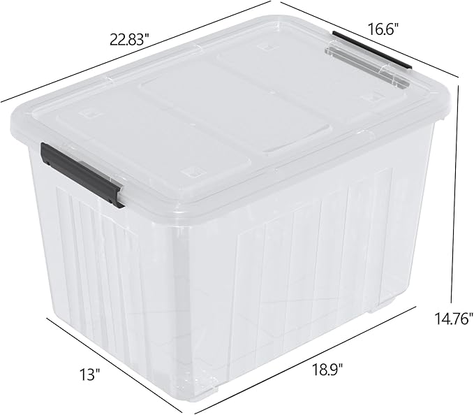 Farmoon 70 Quart Clear Storage Bin with Wheels, Large Plastic Lidded Container Box, 4 Packs