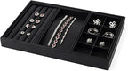 Oirlv 4 in 1 Black Premium Leather Multifunctional Jewelry Display Tray for Rings,Earrings and Bracelets Organizer and Storage