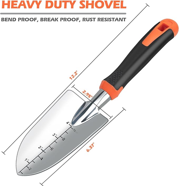 Garden Shovel with Measurement Mark, Sturdy Heavy Duty Gardening Tool Trowel/Hand Shovel/Garden Spade, Ergonomic Handle with Giftable Package