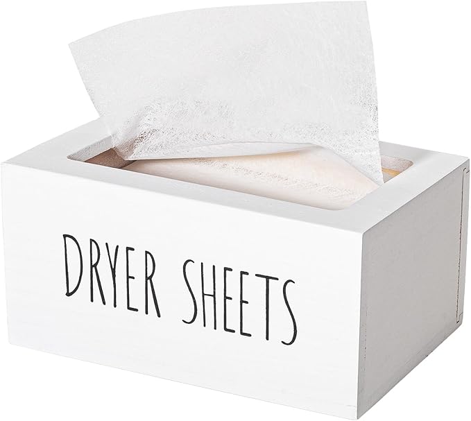zoocatia Laundry Room Decor Dryer Sheet Container Wood Detergent Dispenser Organization and Storage Box Holder for Laundry Pods, Dryer Balls, White