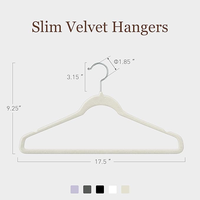 Velvet Hangers 100 Pack, Slim Non-Slip Clothes Hangers Space-Saving for Closet, Heavy Duty for Pants, Coats, Skirts, Jeans, Sweaters and More, Nylon-Flocked, Ivory