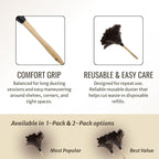 Feather Duster with Ostrich Feathers Wooden Handle 14" – Natural Reusable Duster for Cleaning, Furniture & Shelves, Blinds, Ceiling Fan, Dusting Tool for Home, Office, Delicate Surfaces - 1 Pack