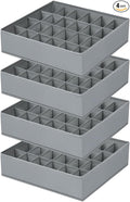 Sock Organizer 4 Pack, 24 Cell Underwear Organizer Foldable Underwear Storage, Sock and Underwear Drawer Organizer for Socks Ties Underwear Belts. (Grey)