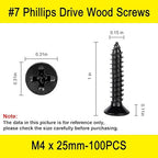 100 Pcs #7 X 1'' Wood Screw,Drywall Screws, Phillips Flat Head Long Screws, Cabinet Screws,Used in Furniture,Woodworking Repairs and DIY Projects（M4 X 25mm）