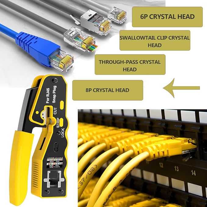 LEATBUY Crimp Tool Set RJ45 Crimper Cat5 Cat5e Cat6 Crimping Tool Kit, 50PCS Pass Through Connectors, 50PCS Covers, Network Cable Tester, Wire Punch Down Cutter (ORANGE)