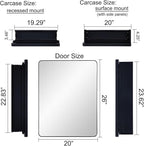 Black Bathroom Mirror Medicine Cabinet with Round Corner Framed Door 20 x 26 inch, Recessed or Surface Mount, with Adjustable Glass Shelves