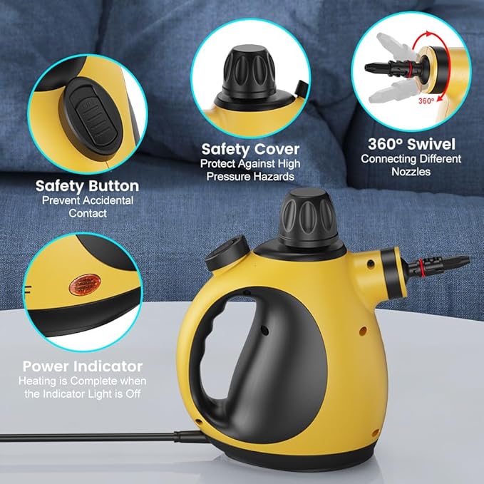 Handheld Steam Cleaner, Pressurized Steam Cleaner, Multi-Purpose Powerful Home Use Steamer for Cleaning, Car, Bathroom, Shower, Upholstery