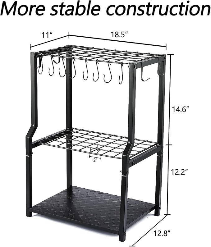 YueTong Garden Tool Organizer Heavy Duty,Yard Tool Tower Rack,Garage Storage Organization for Long Handle Tools,Rake,Brooms,Extra Hooks for Small Shovel,Shear.All Metal,Free Standing.