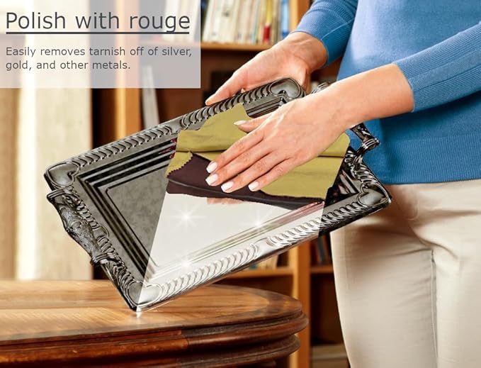 Cadie Silver Polishing Rouge Cloth - 100% Treated Cotton Polishing Cleaning Cloth for Gold Jewelries Platinum and Silverware - Reusable Rouge Cloths Restore Shines | 10 x 12 Inches - 2 Pack