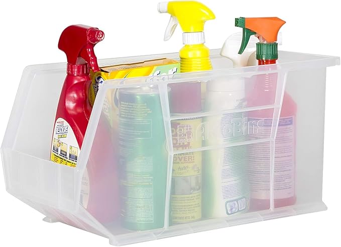 Akro-Mils 30265 AkroBins Plastic Storage Bins, Space-Saving Stackable Bins for Garage, Pantry, Craft Organization, 18-" x 8.25-" x 9-", Clear, 6-Pack