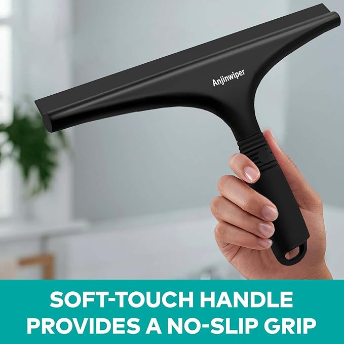 All-Purpose Shower Squeegee for Glass Doors, Silicone Squeegee for Bathroom, Shower Doors, Mirrors, Tiles, 10 inch, Black