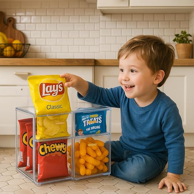 4 Pack Stackable Clear Acrylic Storage Drawers with Golden Handles, Plastic Drawer Organizers for Makeup, Kitchen, Bathroom, Office, Under Sink & Cabinet Organization
