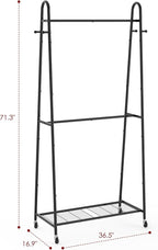 Sakugi Metal Clothes Rack - Clothing Racks for Hanging Clothes with Two Hanging Rods, 4 Hooks & Mesh Shelf, Triangular Coat Rack for Bedroom, Closet, Laundry Room, 36.5"x 16.9"x 71.3",Black