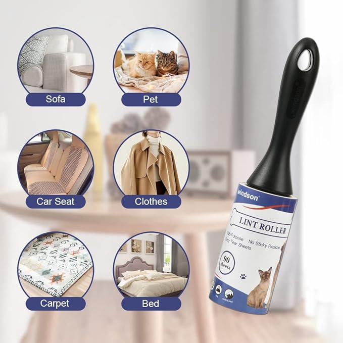 windson 900 Sheets/10 Refills Lint Rollers for Pet Hair Extra Sticky - Cat Dog Hair Lint Remover, Sticky Tape Roller for Clothes, Furniture, Carpet, Couch