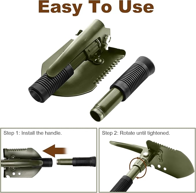 Folding Camping Shovel, Carbon Steel Multi-Tool Survival Shovel for Outdoor, Emergency, Hiking, Car Off-Road (Black)