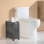 Hiagnete Toilet Paper Storage Basket with Lid and Wheels, Rattan Toilet Paper Holder Storage, Toilet Paper Organizer for Bathroom, Bedroom, Kitchen, 12.6”L x 7.1”W x 17.14”H, Grey