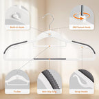 Yolife Cascading Plastic Clothes Hangers 10 Pack with Inner Hook for Vertical Storage, Slim Space Saving Hangers with Non-Slip Pads, 360° Swivel Metal Hook, Versatile, White & Gray