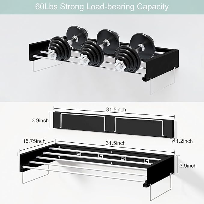 Wall Mounted Laundry Rack, Collapsible Clothes & Towel Drying Rack for Indoor & Outdoor, 60 lb Capacity, 31.5' Wide, 13.5 Linear Ft, Black