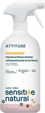 ATTITUDE Baby & Kids Toy Cleaner Spray for Sensitive Skin, EWG Verified, Multi-Surface Cleaner for Toys, High Chairs & Play Areas, Naturally Derived, Vegan, Unscented, 27.1 Fl Oz