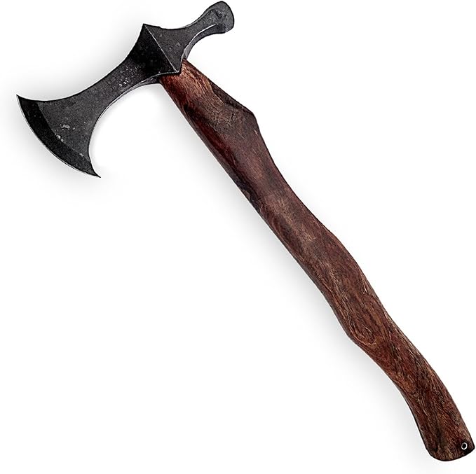 Armory Replicas™ Hand-Forged Viking Battle Axe with Hammer - Rustic Iron Steel Blade, 19.34” Wood Handle, Functional Throwing Axe for Re-enactments, Camping