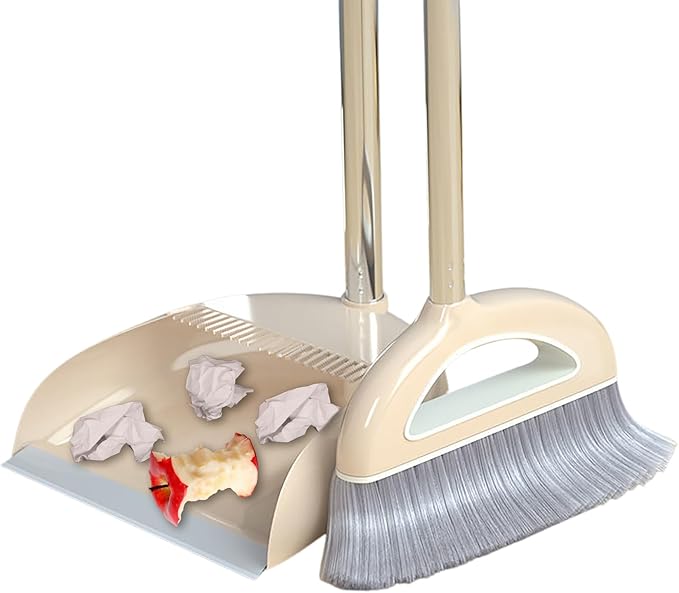 Long Handled Broom and Dustpan Set, 88cm Indoor Broom with Dustpan Combo Set, Durable & Versatile, Long Handle with Upright Stand for Home, Office, School Accessory for Kitchen, Dorms, Bathroom