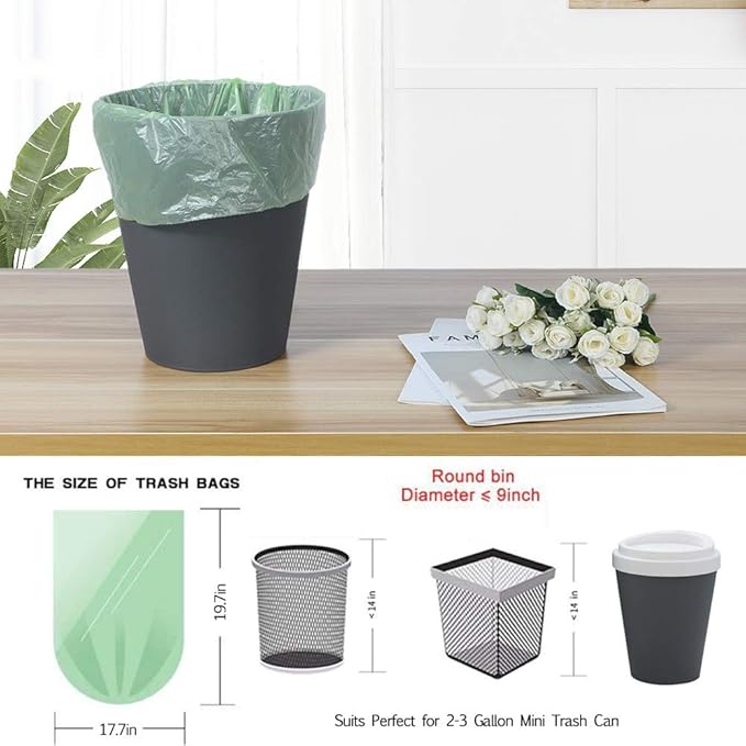 Jaoul Trash Bags 2.6 Gallon, Small Garbage Bags, Strong & Unscented Mini Trash Bags for Kitchen, Bathroom, Office, Restroom, Car, Green, 80 Counts