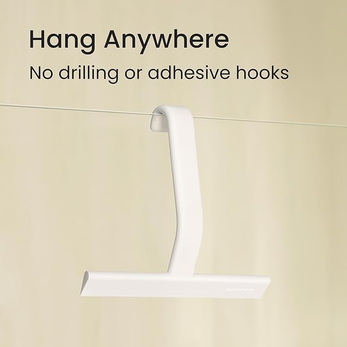 JustHang Shower Squeegee for Glass Doors, All-One-Piece Silicone with Built-in Hook Design for Easy Hanging and Cleaning, 10 Inch White