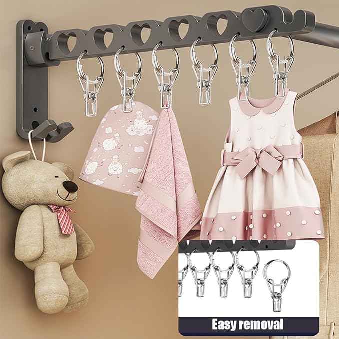 Wall Mounted Clothes Drying Rack,Foldable Laundry Coat Organizer,Retractable Folding Indoor&Outdoor Wall Mount Hanger for Laundry Room Bedroom,Perfect for Small Spaces (Space Gray, 2 Pieces)