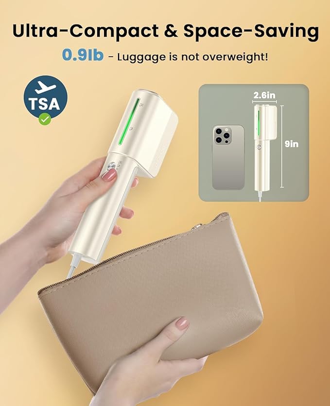 Jack ＆ Rose Travel Steamer For Clothes,110-230V,0.9Ib Light,9 * 2.6in Small Mini Travel Size,Steamer Iron 2 in 1,15s Heat-Up,Ceramic Heat Panel,For Global ＆ Europe Traveling