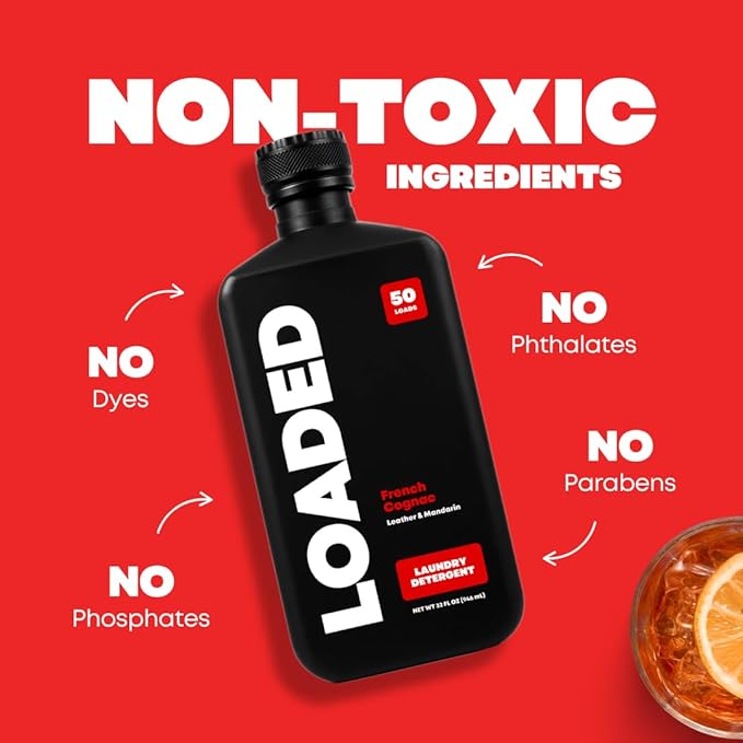 Loaded Laundry Detergent, Luxury Cologne Scented | 50 Loads | Leather & Oak | Skin-Friendly & Plant-Based | Made in USA | 32 oz