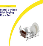 Dish Drying Rack & Cutlery Holder 2 Piece Set - Compact Sink-Fitting Dish Drainer with Rubberized Undercoating, Space-Saving Kitchen Organizer for Plates, Cups, Bowls & Utensils in Sink, Bronze Brown