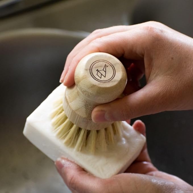 Eco-Friendly Dish Washing Bar Soap Set with 2 Fragrance-Free Solid Coconut Oil Bars, Sisal Scrub Brush, and Bamboo Holder - Sustainable Kitchen Cleaning set