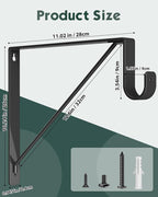 Supforce 2 Pack Closet Rod Bracket, Heavy Duty Closet Rod Support with Rod Holder, Wall Mounted Closet Shelf Brackets with Triangle Stabilizing Design for Closet, Bathroom and Kitchen, Black