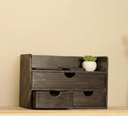 Vintage Rustic Wooden 3 Drawer with Shelf Office Desk Organizer & Mail Rack For Desktop,makeup holder Box for Office Home Toiletries Supplies Vanity, No Assembly Required (Rustic Black)