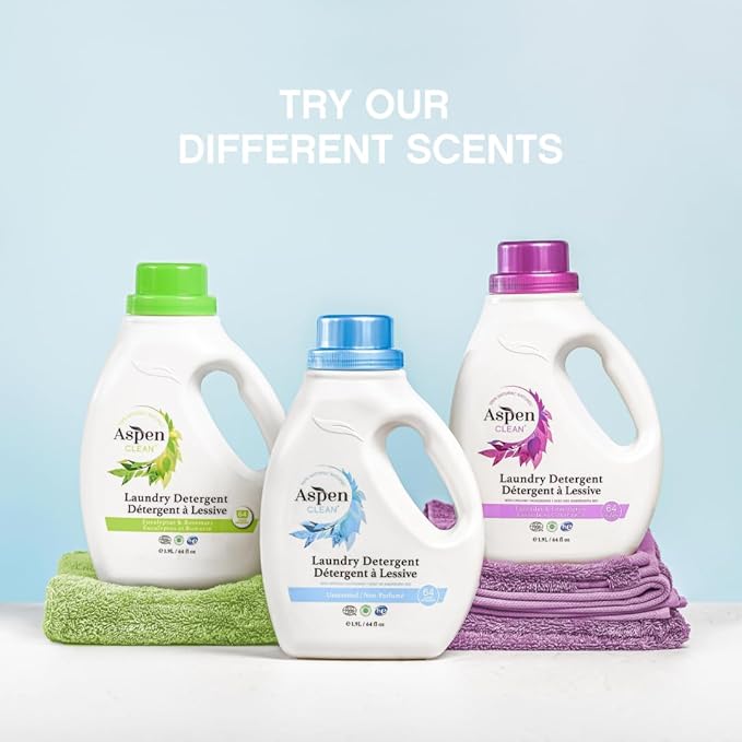 AspenClean Natural Laundry Detergent Eucalyptus & Rosemary - 100% Natural, Organic, HE Liquid Laundry Detergent - Vegan, Cruelty-Free, Biodegradable - Safe for Babies, Pets & Kids - EWG Certified (2