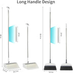 Broom with Dustpan Combo Set, 2 in 1 Broom and Dustpan Set with Long Handle, Upright 180° Rotating Broom with Brush and Lightwight Dust Pans for Home Kitchen Room Office Lobby Floor Cleaning，White