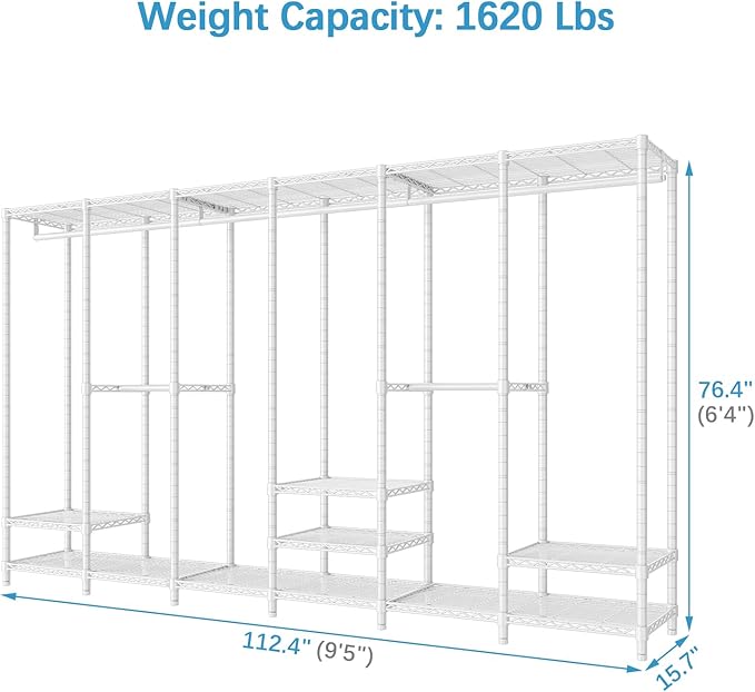 VIPEK V60 Extra Large Clothes Rack Portable Closet Rack Freestanding Wardrobe Heavy Duty Garment Rack Metal Closet for Hanging Clothes, Bedroom Storage Organizer, Max Load 1620lbs, White