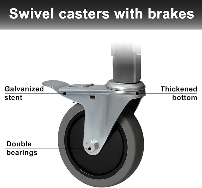 uyoyous 3 Tier Large Heavy Duty Stainless Steel Utility Cart 37"x20"x37" Industrial Serving cart with 360°Rotation Wheels Kitchen Island Stainless Steel Storage Trolley for Hotel Restaurant Home Use