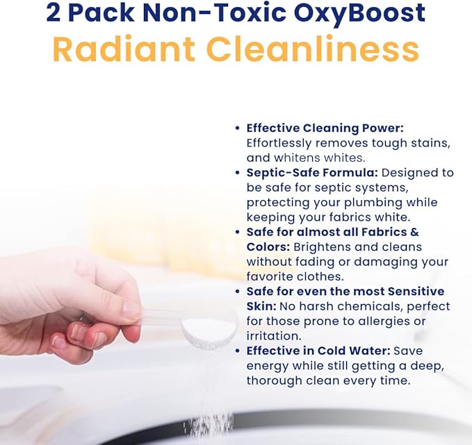 OxyBoost - Oxygen Whitener & Clothes Stain Remover Laundry Detergent Powder with Sodium Percarbonate - Brightens Whites & Safe for Colors - Non-Chlorine, Gentle Yet Powerful - Pack of 2