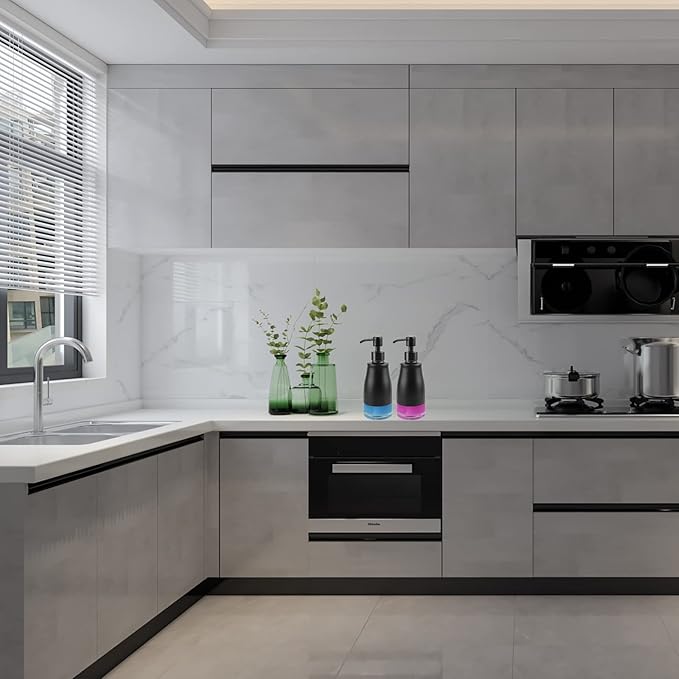 Soap Dispenser with Stickers, Stainless Steel Case Glass Liner Hand Pump Dispenser, Refillable Dish Soap Dispenser for Kitchen Bathroom, Decorative Liquid Hand Soap Dispensers Matte Black(10 OZ)