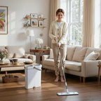Spreezy Mop and Bucket Set, Hands-Free Flat Mop System with Wringer, Wet and Dry Using, Separate Wash & Wring Zone, Household, 4 Reusable Microfiber Pads for Floor Cleaning, Fits into Narrow Spaces