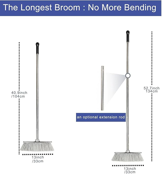 Indoor Soft Bristles Angle Sweeping Broom with Long Handle for Kitchen Hardwood Floor Cleaning (Broom)