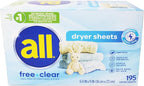 All Free & Clear Dryer Sheets,195 ct (Pack of 4)