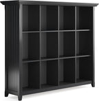 SIMPLIHOME Acadian Bookcase - 57 inch Tall 12-Cube Solid Wood Storage Display Unit in Black, Transitional Cube Organizer for Living Room, Study Room or Office with Fixed Shelves and Tapered Legs